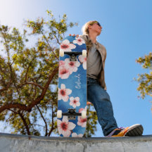 Floral Cereja Flor Monograma Azul Rosa Menina
