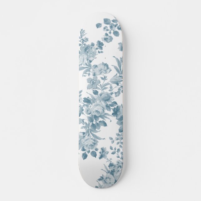 Skate Floral elegante boémio branco azul Pastel (Frente)