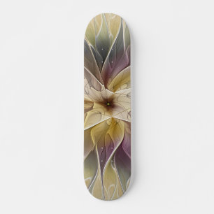 Skate Floral Fantasy Dourada Eggplant Abstrato Art Fract