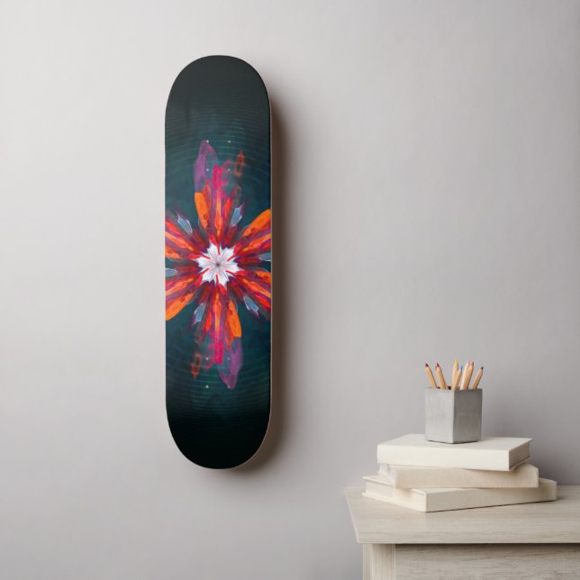 Skate Floral Flores de Mandala Laranja Vermelho Abstrato (Arte de parede)