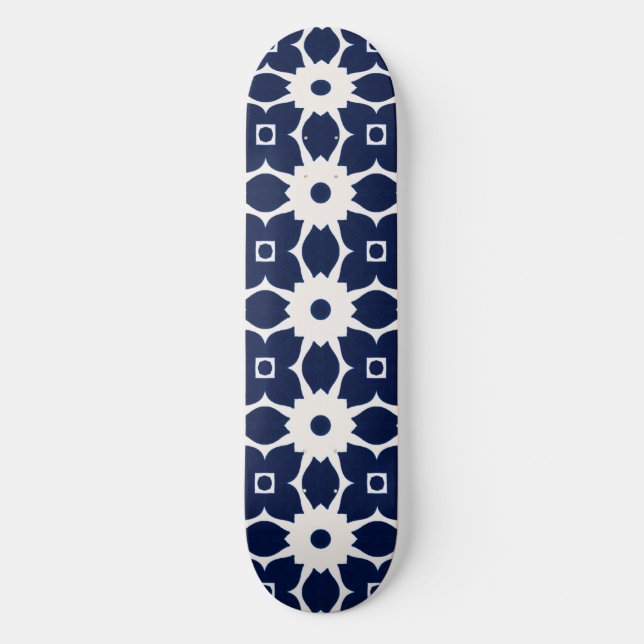 Skate Floral Geométrico marinho Azul e Branco (Frente)