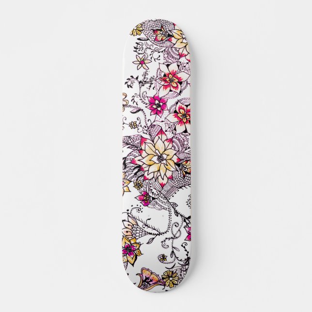 Skate Floral pintado mão da aguarela amarela cor-de-rosa (Frente)