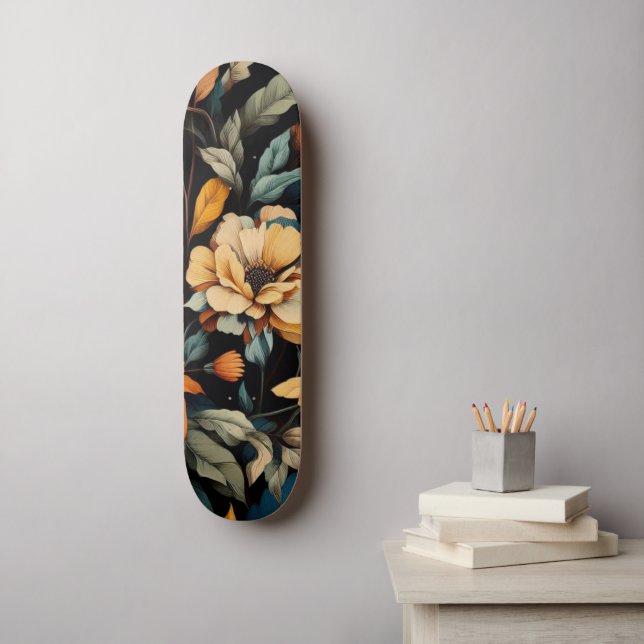 Skate Floral preto elegante (Arte de parede)