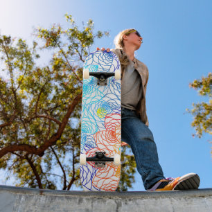 Skate Floral vermelho e azul colorido