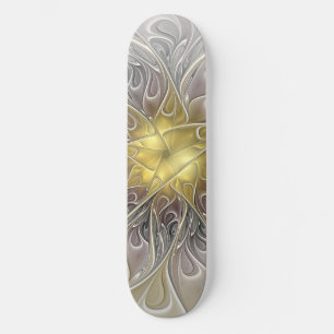 Skate Floreio Com Dourada Flor Fractal Abstrato Moderna