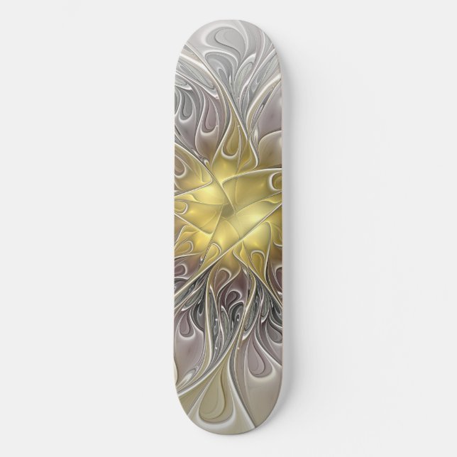 Skate Floreio Com Dourada Flor Fractal Abstrato Moderna (Frente)