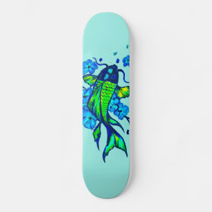 Skate Flores Azuis de Koi Verde
