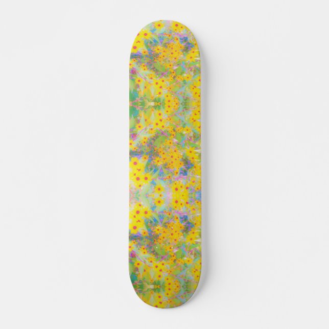 Skate Flores bonito Amarelo e Vermelho com Turquesa (Frente)