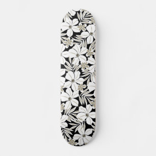 Skate Flores brancas tropicais a preto