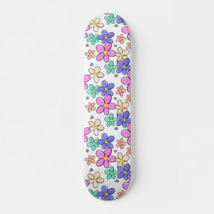 Skate flores coloridas arco-íris brilhantes abelhões flo