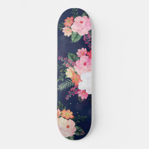 Skate Flores de Aquarela Rosa Design Azul
