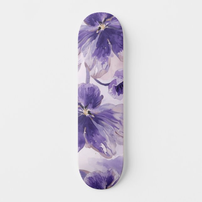 Skate Flores de Aquarela Roxas em Flor (Frente)