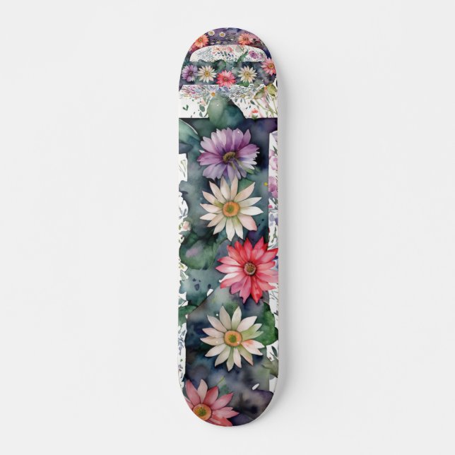 Skate Flores de Bonito Aquarela Personalizadas Monograma (Frente)