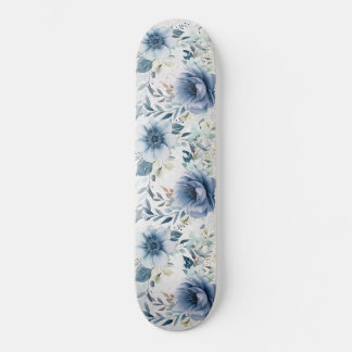 Skate Flores de Cor de Água Azul Dusty Elegante Prateado