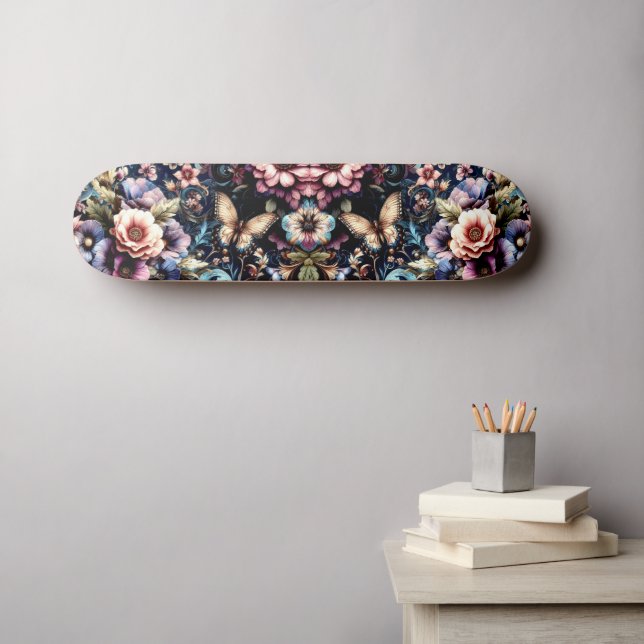 Skate Flores de primavera e Borboletas Antigas (Arte de parede (Horz))