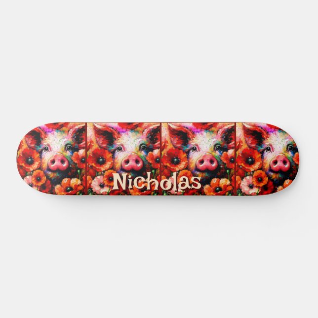 Skate Flores de Suínos Vermelhos Impressionistas Persona (Horz)
