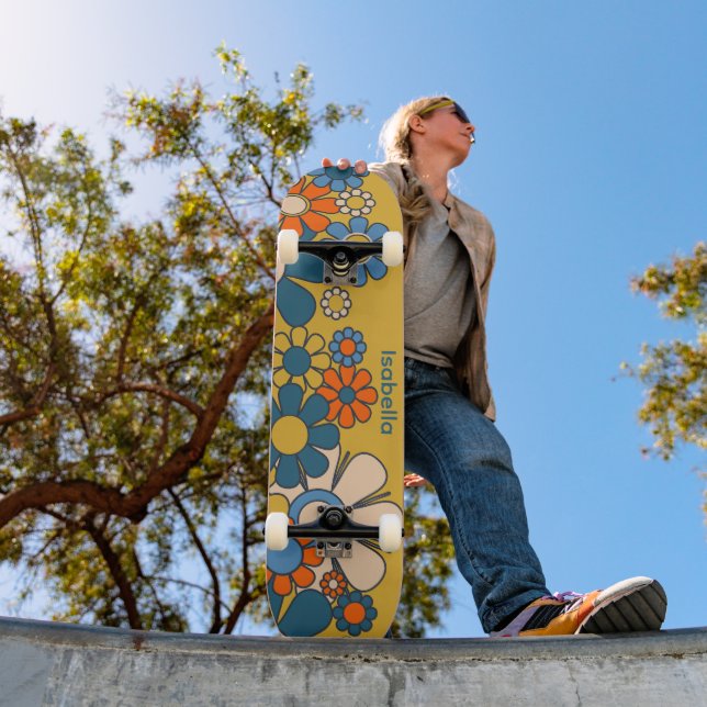 Skate Flores do Groovy Retro 60s 70s Personalizadas (Ao ar livre 1)