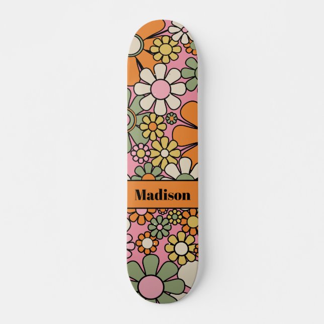 Skate Flores do Jardim Retro Groovy 60s 70s Nome Floral (Frente)
