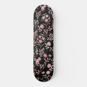 Skate Flores Douradas Elegantes Rosa preto