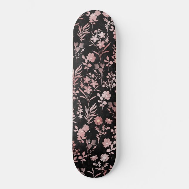 Skate Flores Douradas Elegantes Rosa preto (Frente)