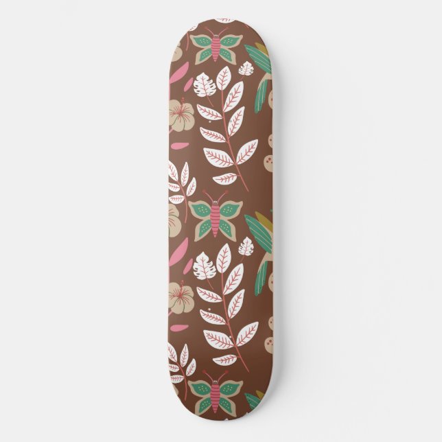 Skate Flores, flores, folhas, borboletas, sem costura, (Frente)