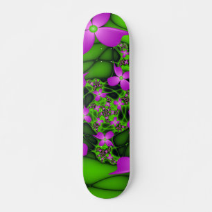 Skate Flores Fractais Modernas Abstratas Rosa Verde Neon