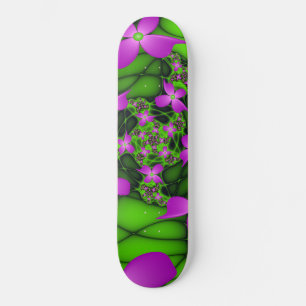 Skate Flores Fractais Modernas Abstratas Rosa Verde Neon