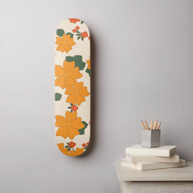 Skate Flores Laranja, Padrão Floral, Padrão De Flores (Arte de parede)