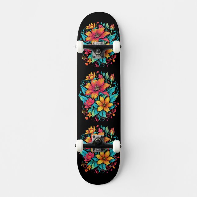 Skate Flores Laranja Vibrantes (Frente)