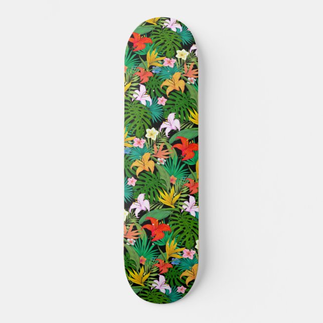 Skate Flores Multicoloridas & Folhas de Palmeira em Pret (Frente)