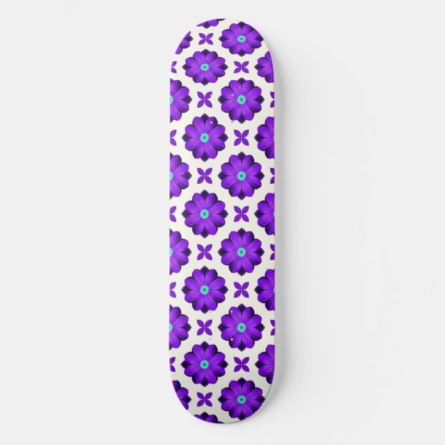 Skate Flores Roxos Vibrantes e Motivos de Folhas (Frente)