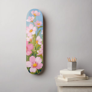 Skate Flores Silvestres Rosadas   Pintura Floral em Aqua