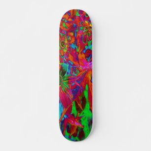 Skate Flores Silvestres Vermelhas e Verdes Psicodélicas