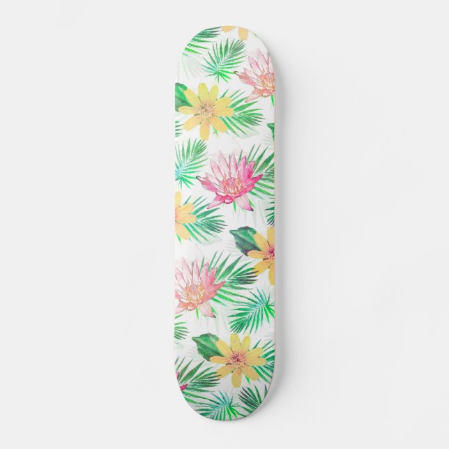 Skate Flores Tropicais Rosa e Amarelo (Frente)