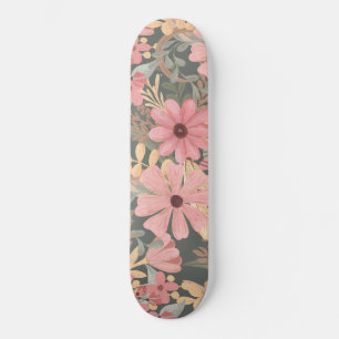 Skate Flores Verdes Rosa Sage Deixam Padrão De Aquarela