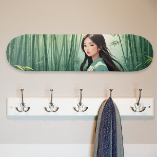 Skate Floresta de Bambu com Mulher Asiática