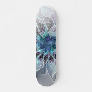 Skate Flourar Abstrato Moderno Flor Fractal Com Azul