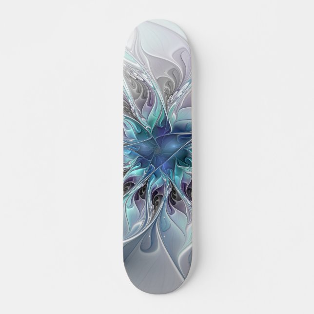 Skate Flourar Abstrato Moderno Flor Fractal Com Azul (Frente)
