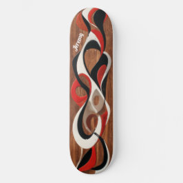 Skate Flowing abstract black, red, white on walnut