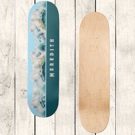 Skate Foamy Cresting Blue Green Beach Waves com nome