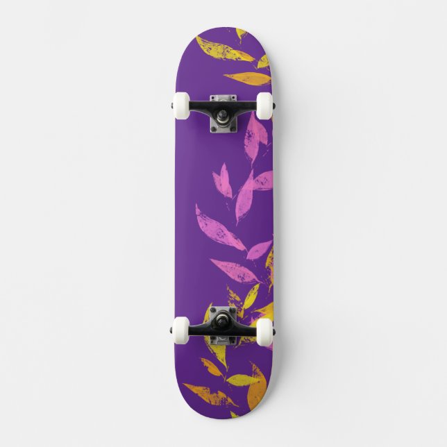 Skate Folha de Outono Rosa Roxo Amarelo  (Frente)