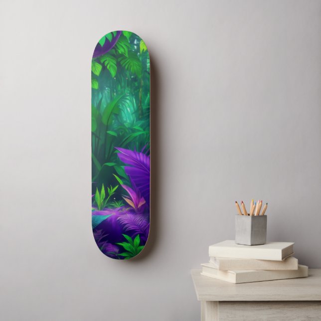 Skate Folhagem Tropical Verde-Roxo-Vibrante (Arte de parede)