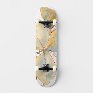 Skate Folhas Botânicas de Aquarela Azul Dourado Suave