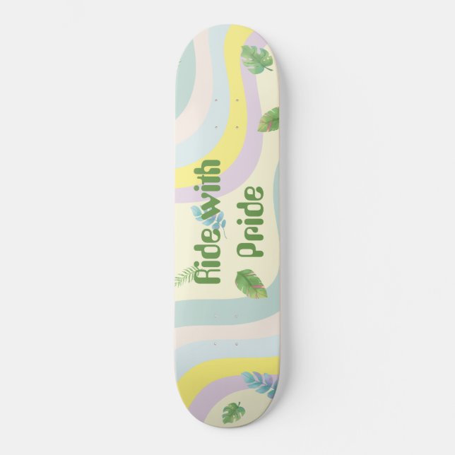 Skate Folhas de Arco-Íris Estética Suave Cor Pastel (Frente)