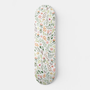 Skate Folhas e flores de aquarela boêmica