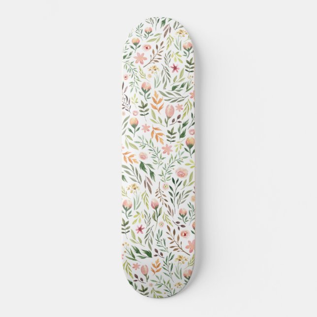 Skate Folhas e flores de aquarela boêmica (Frente)