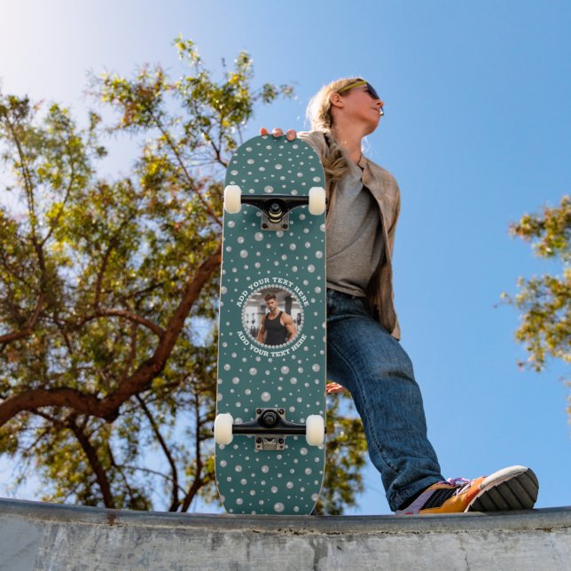 Skate Foto Personalizada com Pérolas em Círculo sobre Az (Ao ar livre 1)