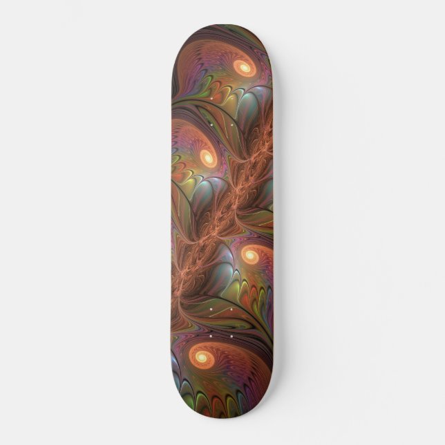 Skate Fractal Castanho Abstrato fluorescente colorido (Frente)