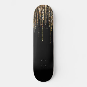 Skate Frente Glitter Preto-Dourado Espelho Preto-Luxo