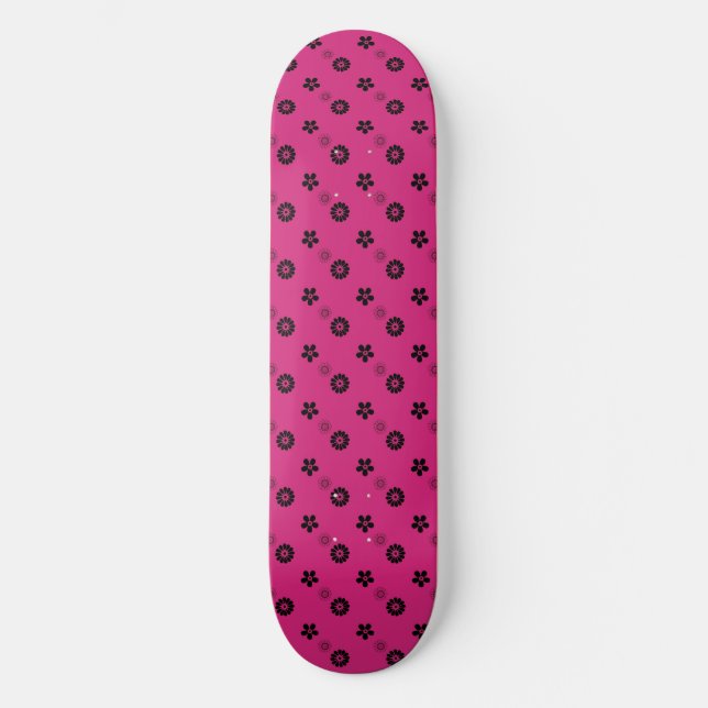 Skate Fuchsia e Skatedeck Flor Retro Negro (Frente)